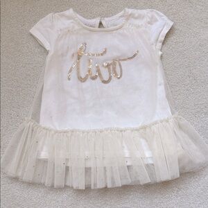 Mud Pie “Two” Cream and Gold Tulle Tee